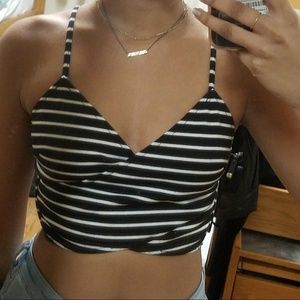 Black and White Cross Front Crop Top